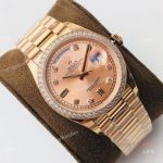 (EWF) Swiss 3255 Replica Rolex Day Date President Replica Watch Salmon Diamond-set 36mm
